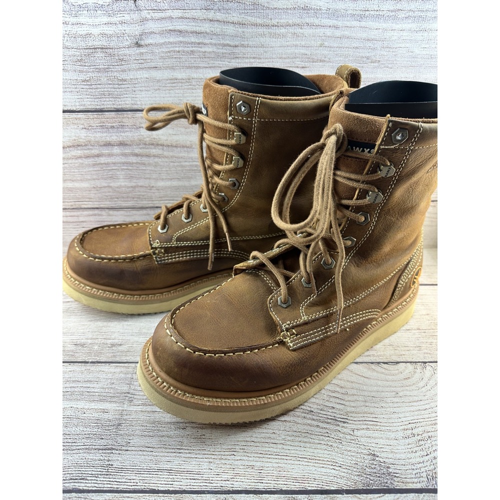 HAWX Work Boots Moc Toe EH PR Wedge Sole Brown Leather Lace Up Mens 11.5 EE
